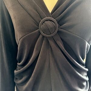 Picadilly Womens Size Medium V-nexk Fashion Black Top with Knot Accent